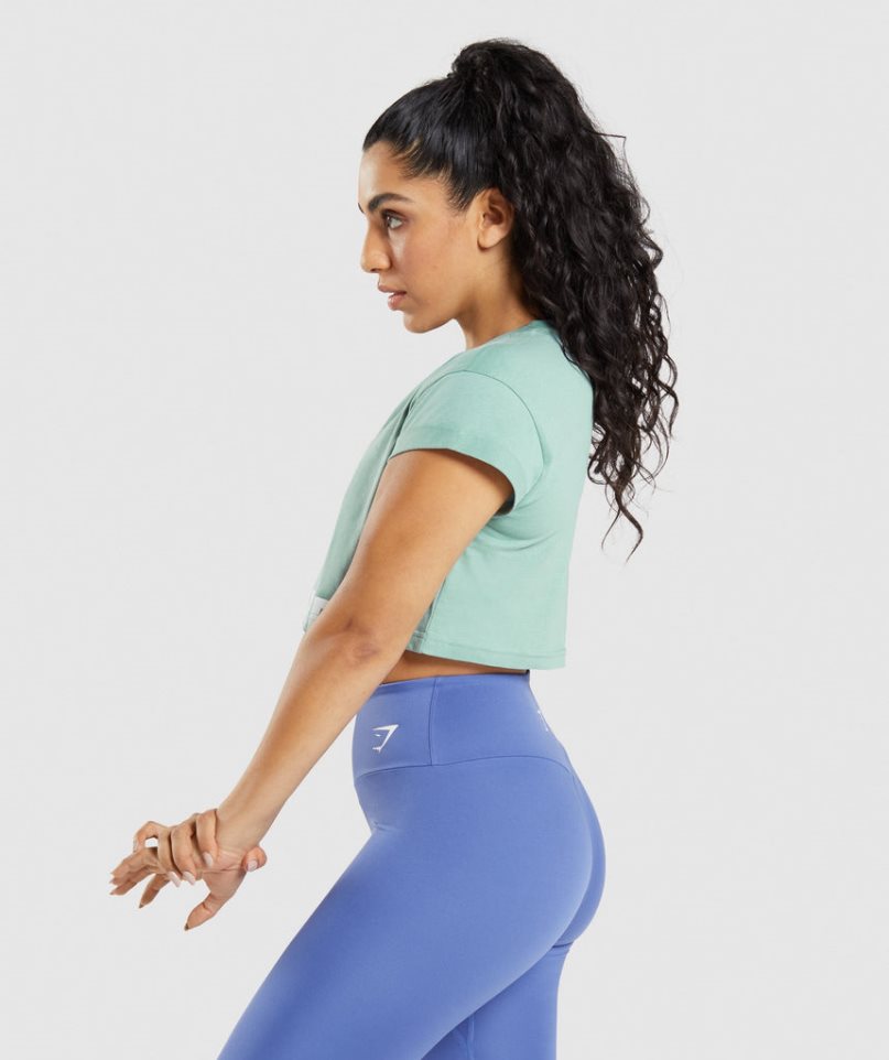 Women's Gymshark Fraction Cropped Tops Light Green | NZ 2DAEBX